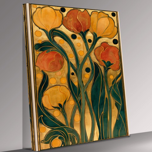Art nouveau floral gold - gold, orange