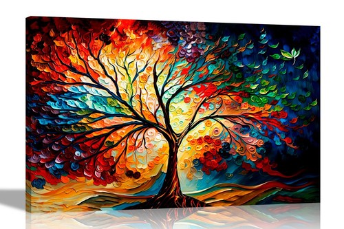 Colourful tree life canvas - tree,