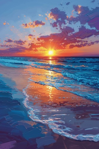 Sunset beach seascape canvas - seascape,