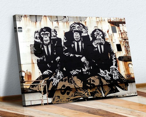Wise monkeys banksy canvas - wise,