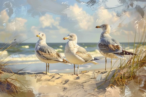 Seagulls beach seaside canvas - beach,