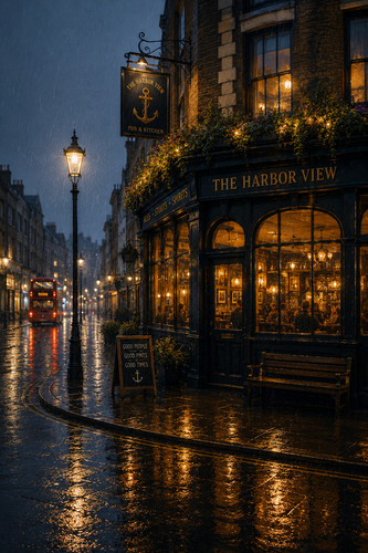 Rainy night the corner - at,