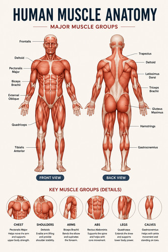 Human muscle anatomy - human, chart