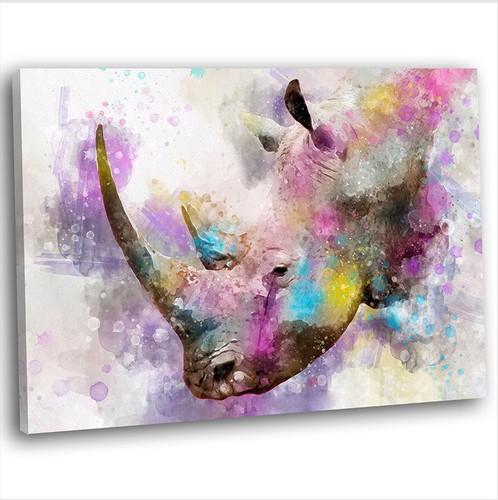 Rhino watercolour canvas print - rhino,
