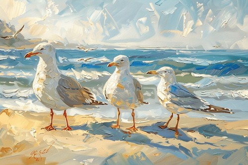 Seagulls beach seaside canvas - seaside,