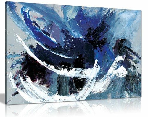 Blue white abstract canvas - blue,